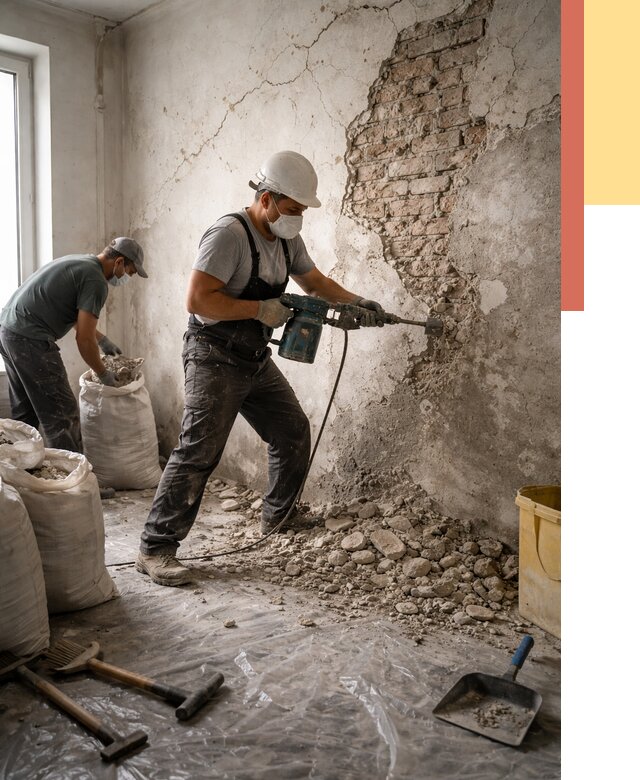 Демонтаж штукатурки со стен в Красноуфимске от 7313 руб/м² — быстро и недорого | ОТДЕЛОЧНИК-Крф