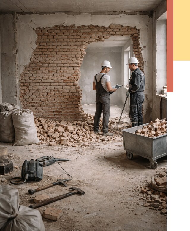 Демонтаж кирпичных стен в Красноуфимске от 4266 руб. — быстро, недорого, под ключ | ОТДЕЛОЧНИК-Крф