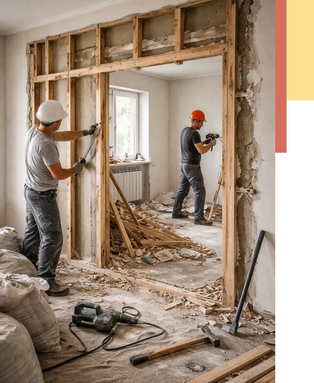 Демонтаж деревянных перегородок в Красноуфимске от 3250 руб. — быстро и недорого | ОТДЕЛОЧНИК-Крф