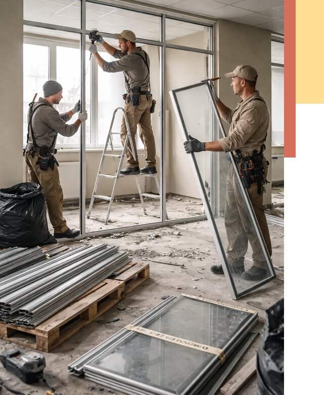 Демонтаж алюминиевых перегородок в Красноуфимске от 4266 руб. — быстро и недорого | ОТДЕЛОЧНИК-Крф