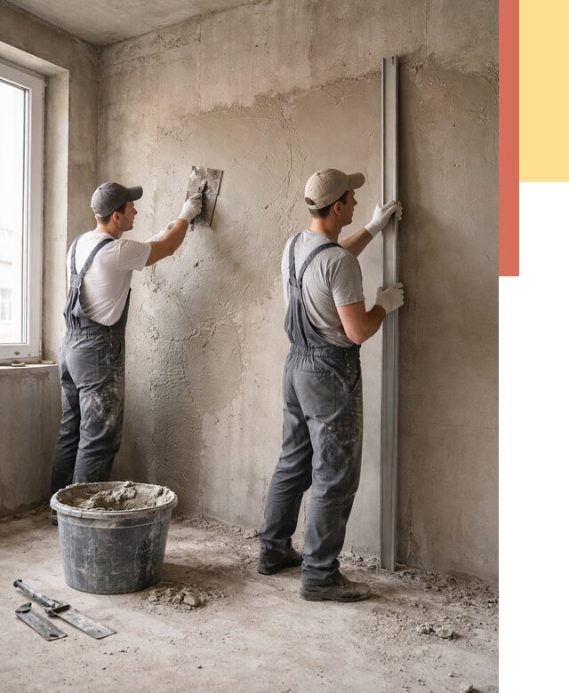 Штукатурка бетонных стен в Красноуфимске от 4571 руб/м² — качественно и быстро | ОТДЕЛОЧНИК-Крф