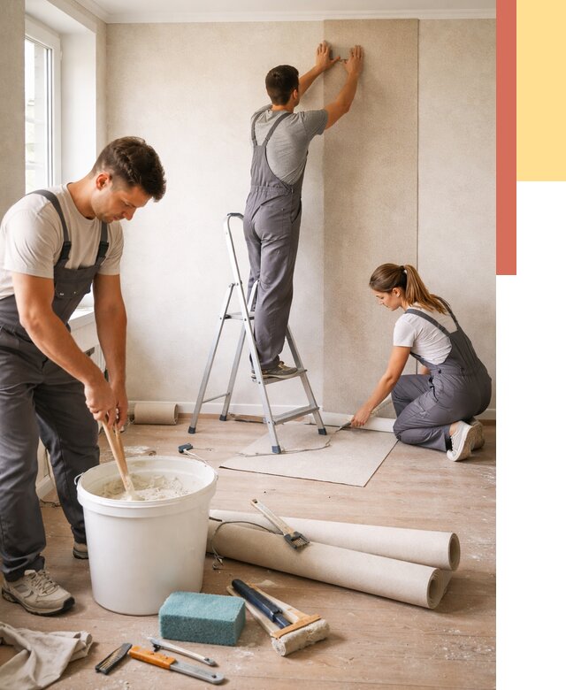 Оклейка стен обоями в Красноуфимске от 3555 руб/м2 — быстро и недорого | ОТДЕЛОЧНИК-Крф