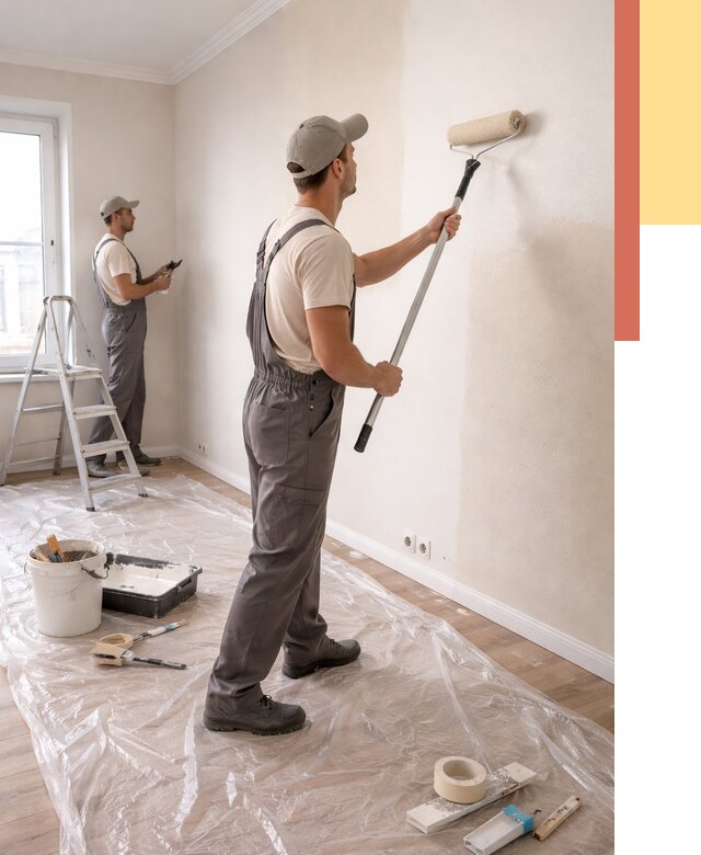 Покраска стен акриловой краской в Красноуфимске от 3555 руб./м² — быстро и недорого | ОТДЕЛОЧНИК-Крф