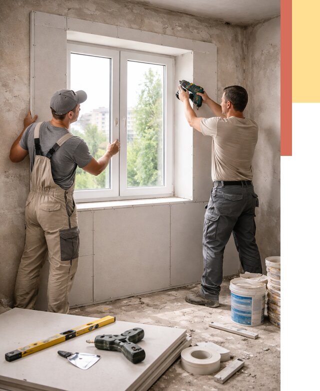 Монтаж откосов из гипсокартона в Красноуфимске от 4571 руб. под ключ | ОТДЕЛОЧНИК-Крф