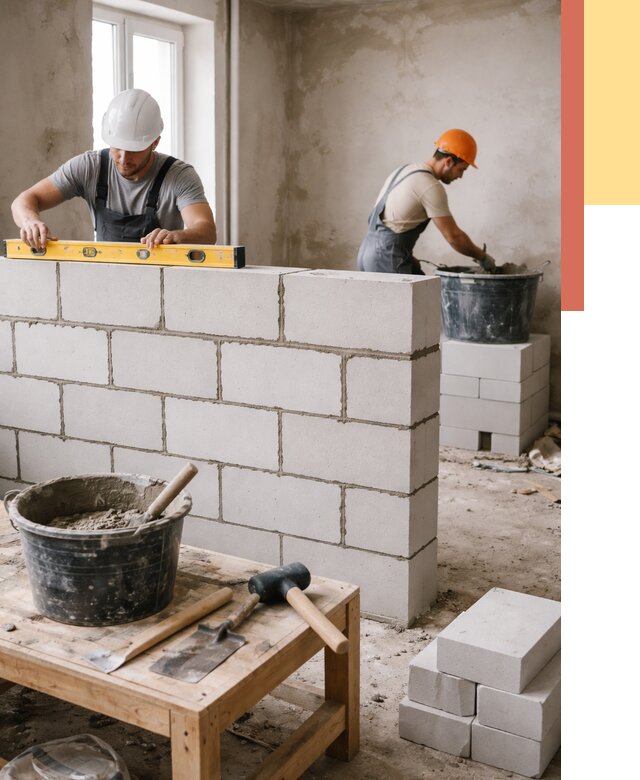 Кладка перегородок из газобетона в Красноуфимске от 3250 руб. под ключ | ОТДЕЛОЧНИК-Крф