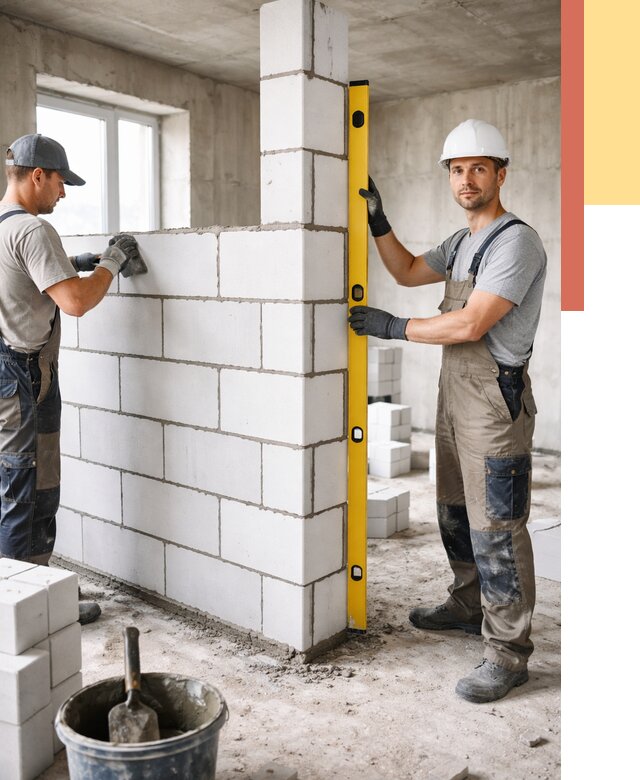 Кладка перегородок из пеноблока в Красноуфимске от 1828 руб. под ключ | ОТДЕЛОЧНИК-Крф