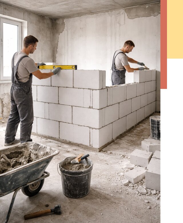 Кладка перегородок из ПГП в Красноуфимске от 2539 руб./м2 — монтаж и возведение под ключ | ОТДЕЛОЧНИК-Крф