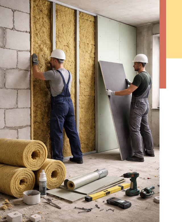 Шумоизоляция перегородок из блоков в Красноуфимске от 1879 руб./м² — быстро и недорого | ОТДЕЛОЧНИК-Крф