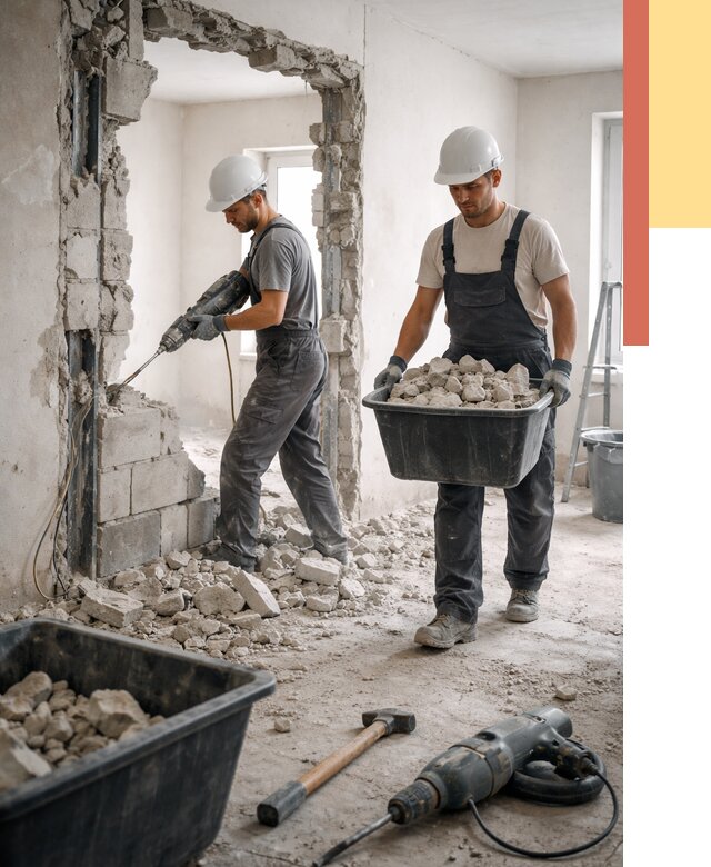 Демонтаж блоковых перегородок в Красноуфимске от 3809 руб. — быстро и недорого | ОТДЕЛОЧНИК-Крф