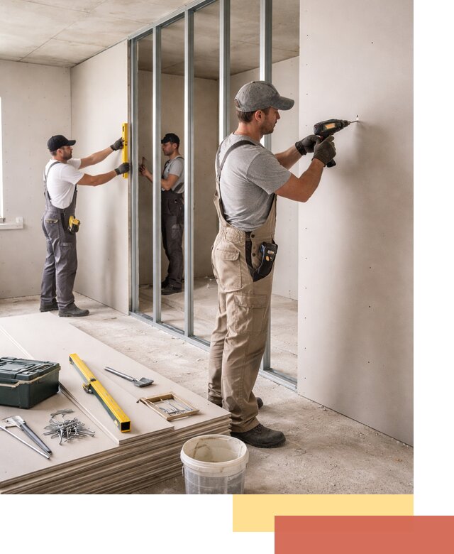 Однослойная перегородка из гипсокартона в Красноуфимске под ключ, монтаж и отделка