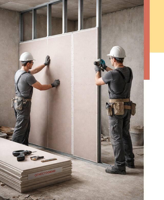 Перегородка из огнестойкого гипсокартона в Красноуфимске от 1879 руб. под ключ | ОТДЕЛОЧНИК-Крф