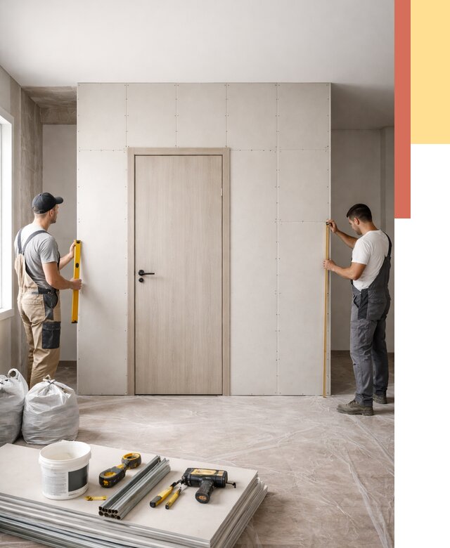 Перегородка из гипсокартона с дверью в Красноуфимске от 4571 руб. под ключ | ОТДЕЛОЧНИК-Крф