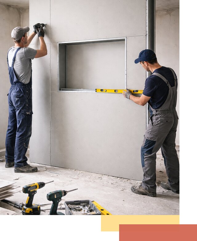 Перегородка из гипсокартона с нишей под декор в Красноуфимске