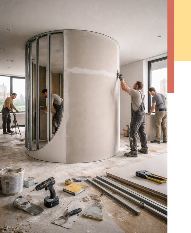 Радиусная перегородка из гипсокартона в Красноуфимске от 2946 руб. под ключ | ОТДЕЛОЧНИК-Крф