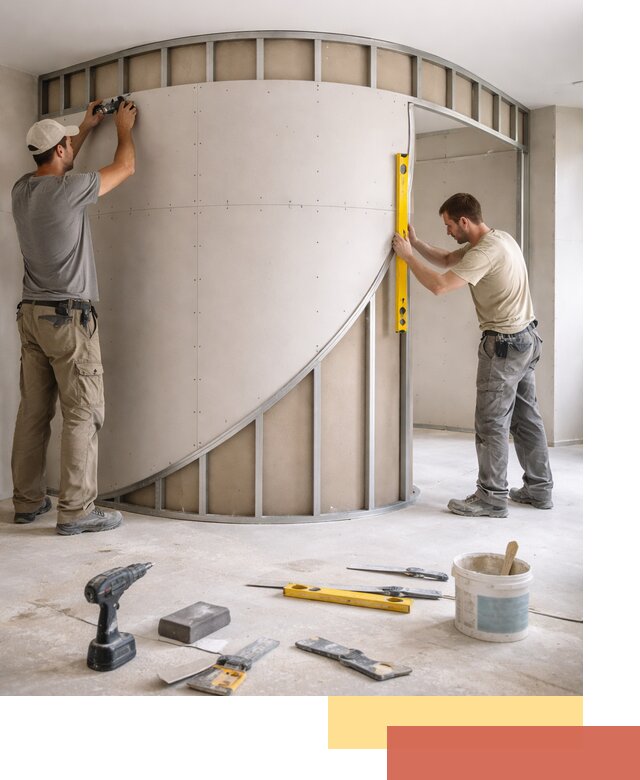 Радиусная перегородка из гипсокартона в Красноуфимске под ключ