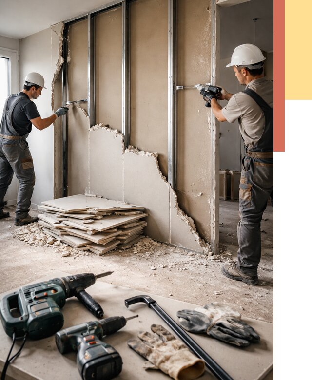 Демонтаж перегородки из гипсокартона в Красноуфимске от 1219 руб. быстро и недорого | ОТДЕЛОЧНИК-Крф