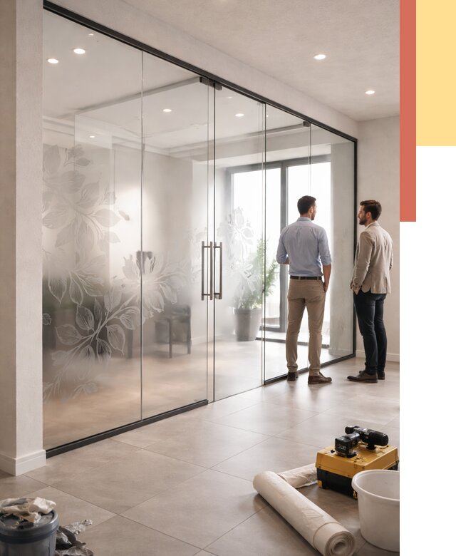 Стеклянные перегородки с рисунком в Красноуфимске от 12696 руб. монтаж и нанесение | ОТДЕЛОЧНИК-Крф