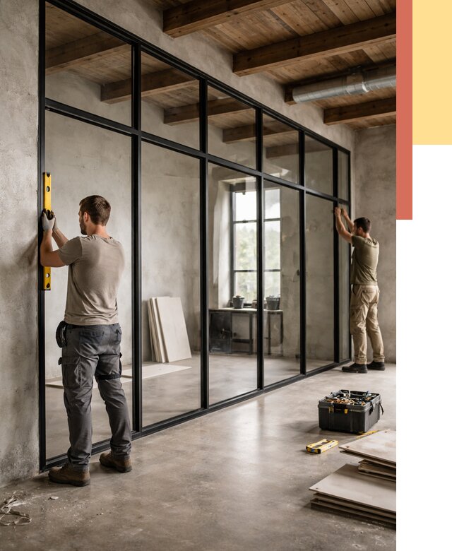 Стеклянные перегородки лофт в Красноуфимске от 10665 руб. под ключ | ОТДЕЛОЧНИК-Крф