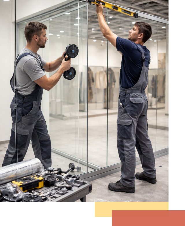 Стеклянные перегородки для магазинов в Красноуфимске — монтаж и установка