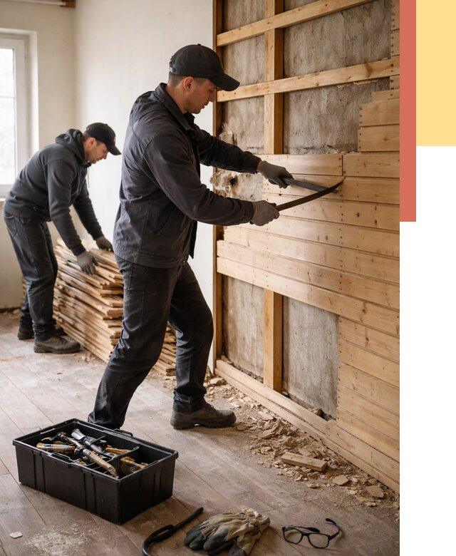 Демонтаж вагонки в Красноуфимске от 3860 руб/м2 — быстро и недорого | ОТДЕЛОЧНИК-Крф