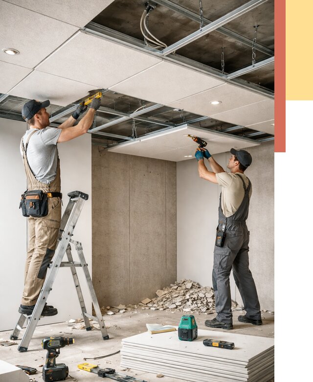 Монтаж акустического потолка в Красноуфимске от 6602 руб/м2 — быстро и недорого | ОТДЕЛОЧНИК-Крф