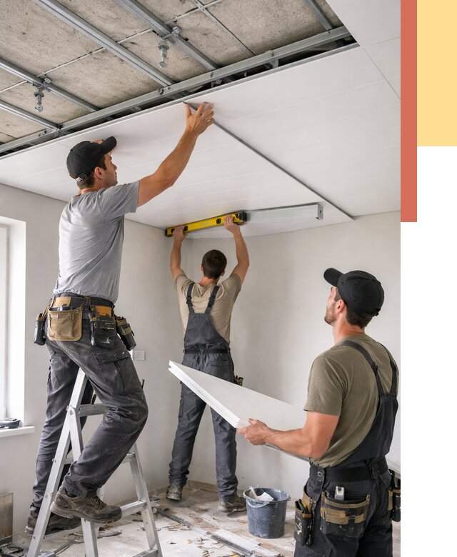 Монтаж потолка из ПВХ панелей в Красноуфимске от 3555 руб./м2 — быстро и недорого | ОТДЕЛОЧНИК-Крф