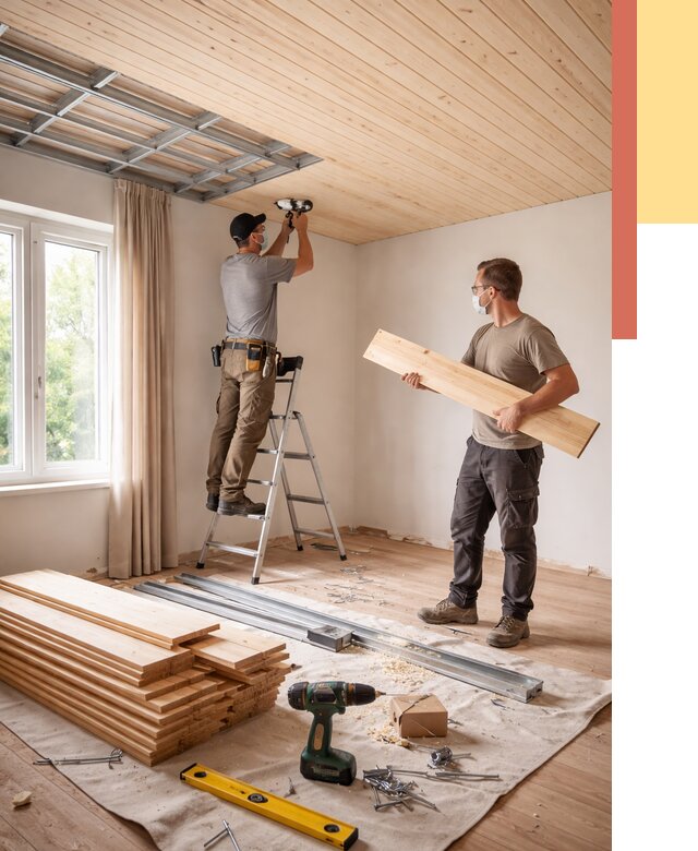 Монтаж потолка из вагонки в Красноуфимске от 6602 руб. | Быстро и недорого — ОТДЕЛОЧНИК-Крф