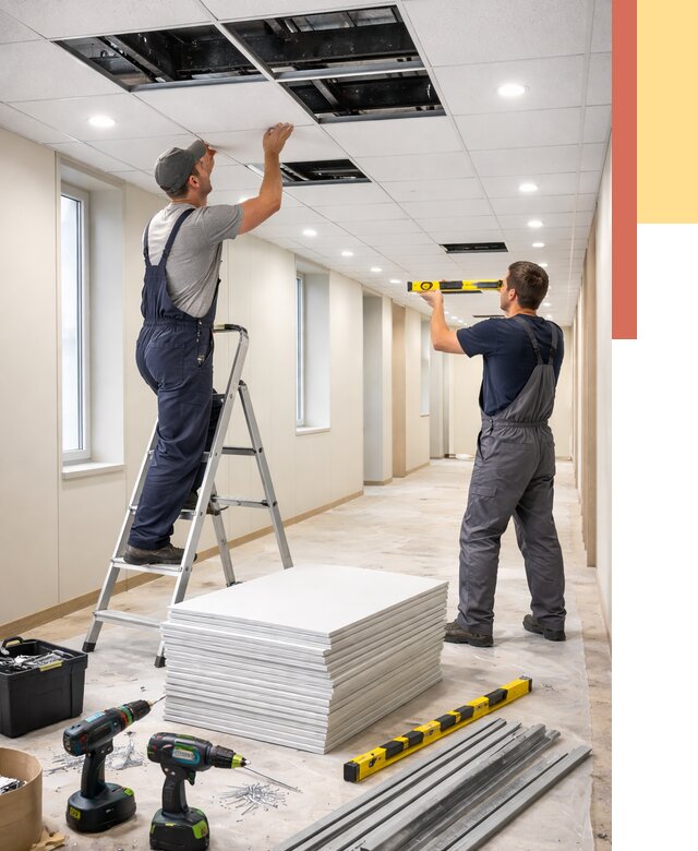 Ремонт потолка Армстронг в Красноуфимске от 4571 руб. — быстро и недорого | ОТДЕЛОЧНИК-Крф