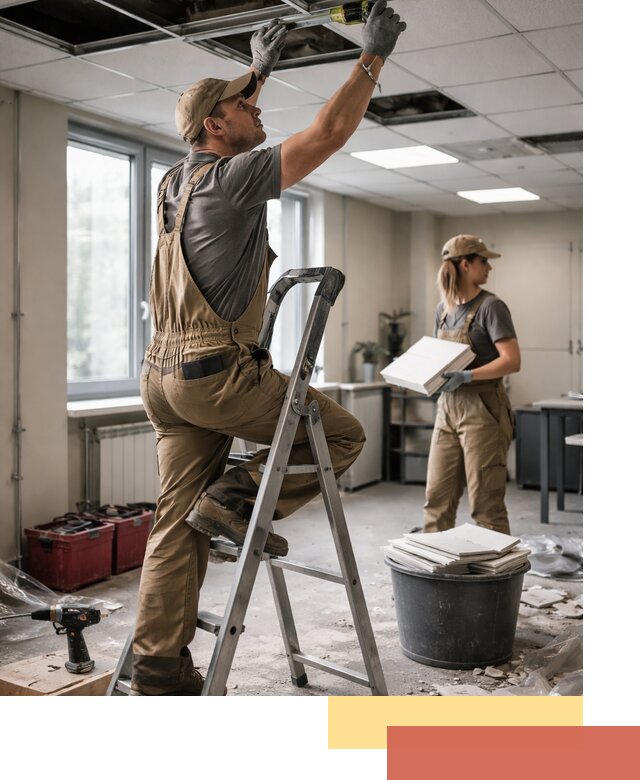 Ремонт потолка Армстронг и замена плит в Красноуфимске