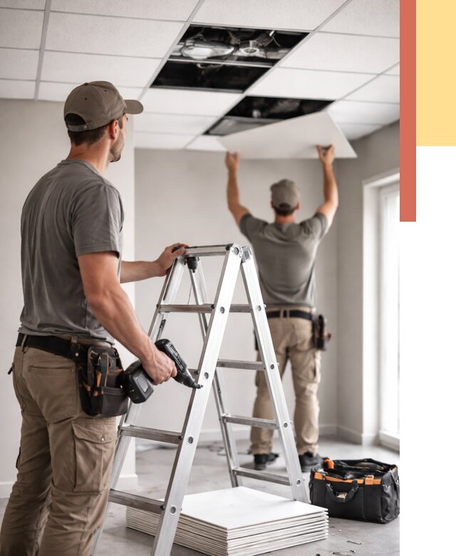 Обслуживание подвесного потолка в Красноуфимске от 3555 руб. — быстро и недорого | ОТДЕЛОЧНИК-Крф