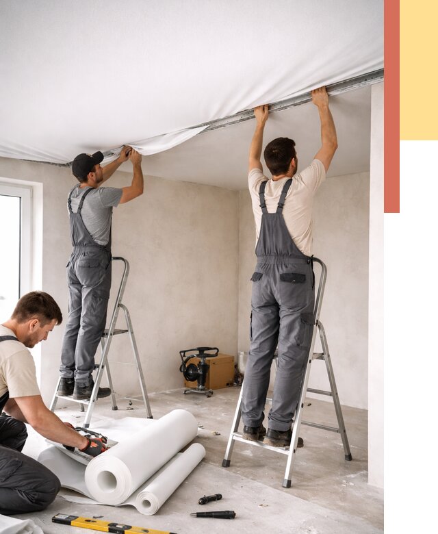 Монтаж тканевого натяжного потолка в Красноуфимске от 3555 руб. под ключ | ОТДЕЛОЧНИК-Крф