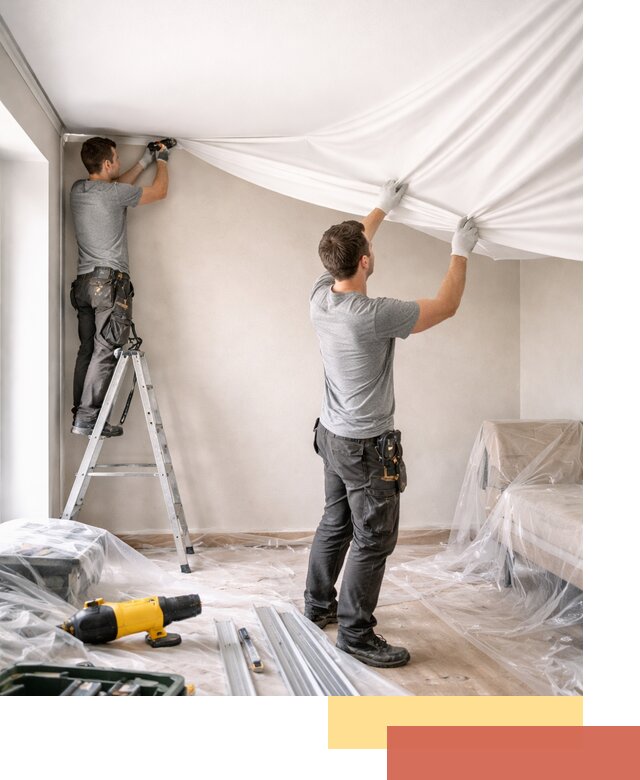 Монтаж тканевого натяжного потолка в Красноуфимске недорого и быстро