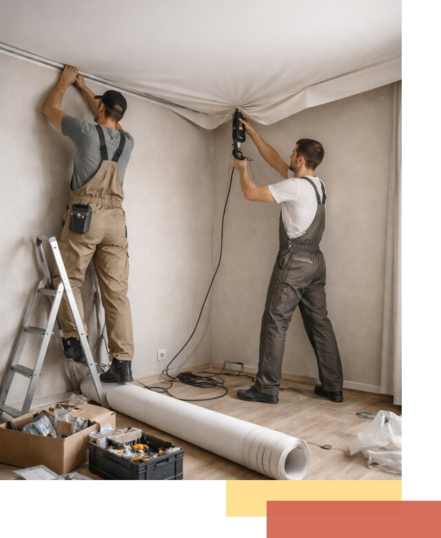 Монтаж цветного натяжного потолка в Красноуфимске за один день