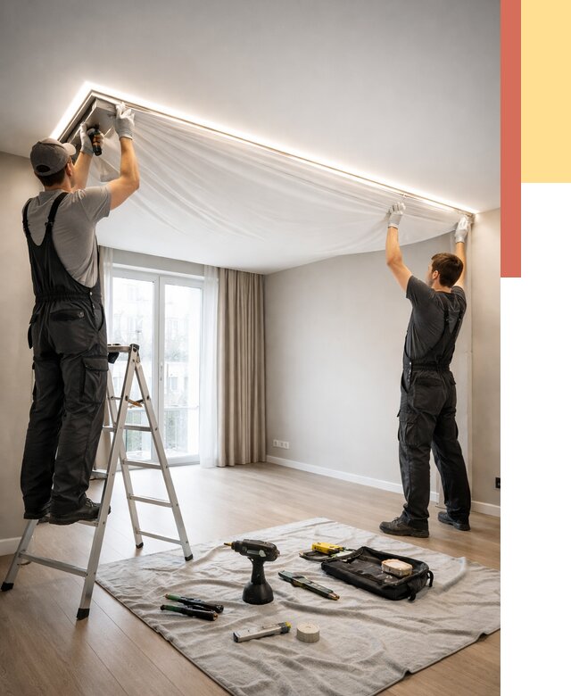 Монтаж парящего натяжного потолка в Красноуфимске от 4571 руб. быстро и недорого | ОТДЕЛОЧНИК-Крф