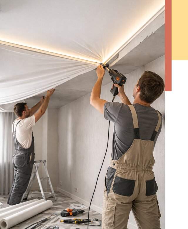 Монтаж натяжного потолка с подсветкой в Красноуфимске от 965 руб. | ОТДЕЛОЧНИК-Крф