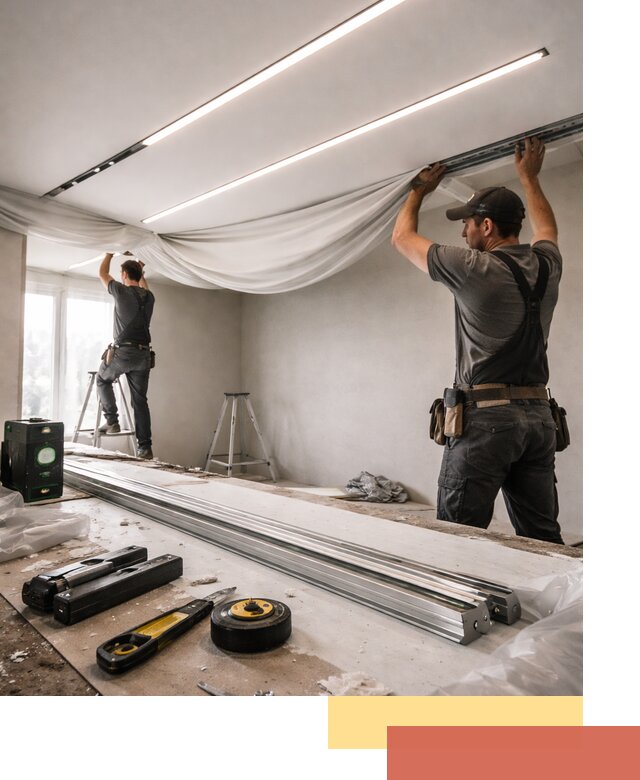 Монтаж натяжных потолков со световыми линиями в Красноуфимске