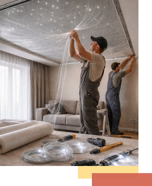 Монтаж натяжного потолка «Звездное небо» в Красноуфимске