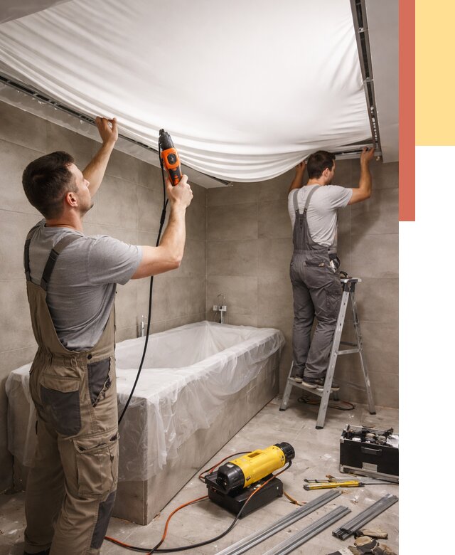 Монтаж натяжного потолка в ванной в Красноуфимске от 1219 руб. под ключ | ОТДЕЛОЧНИК-Крф