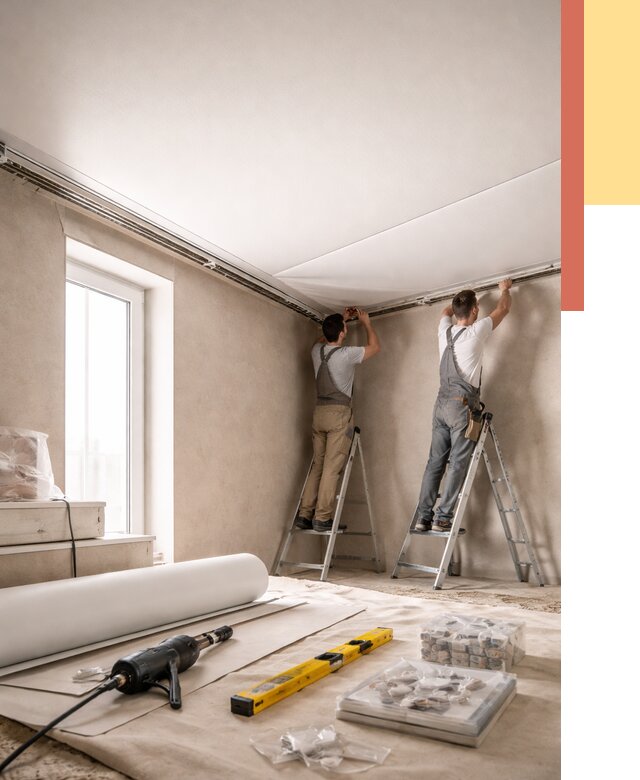 Монтаж натяжного потолка в спальне в Красноуфимске от 3860 руб. под ключ | ОТДЕЛОЧНИК-Крф