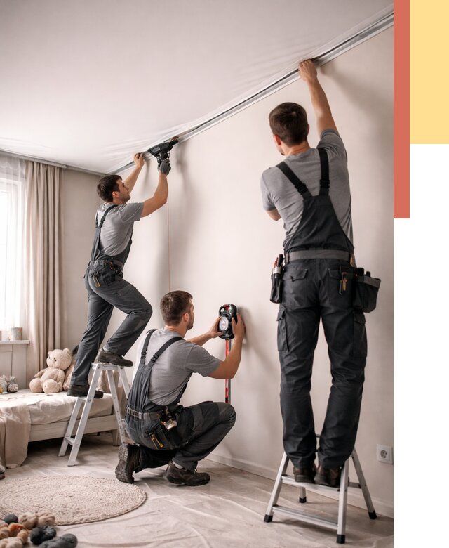 Монтаж натяжного потолка в детской в Красноуфимске от 3555 руб. — быстро и недорого | ОТДЕЛОЧНИК-Крф