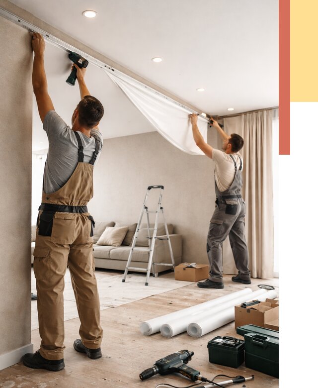 Монтаж натяжного потолка в гостиной в Красноуфимске от 559 руб. | ОТДЕЛОЧНИК-Крф