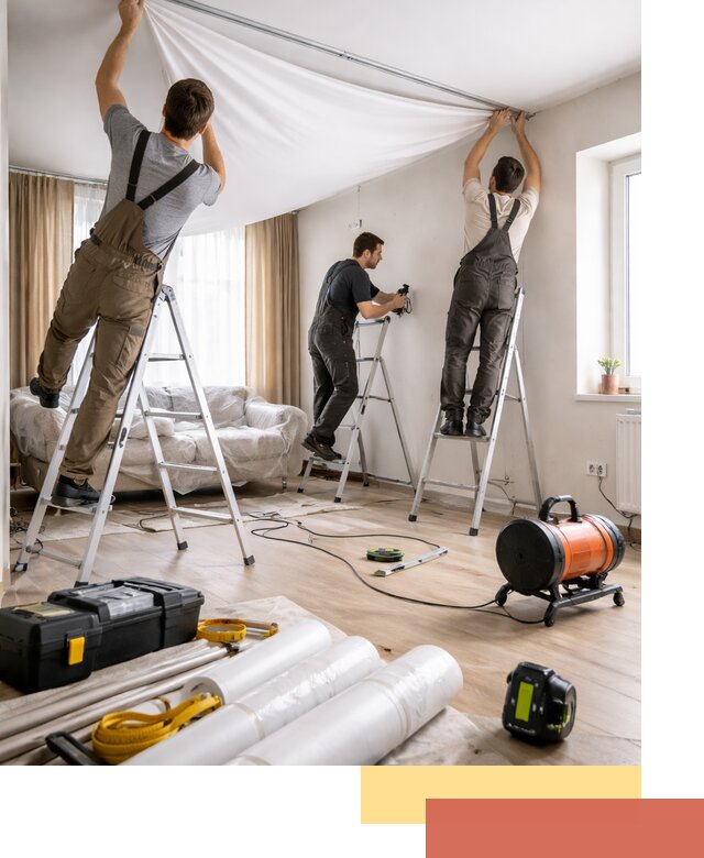 Монтаж натяжного потолка в гостиной в Красноуфимске