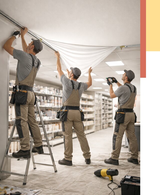 Монтаж натяжного потолка в магазине в Красноуфимске от 4571 руб. быстро и недорого | ОТДЕЛОЧНИК-Крф