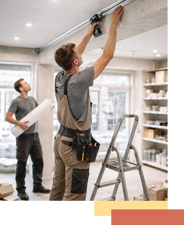 Монтаж натяжных потолков в магазине в Красноуфимске