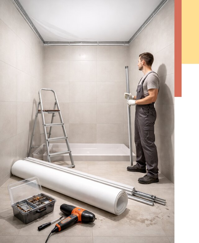 Монтаж натяжного потолка в санузле в Красноуфимске от 1879 руб. — ОТДЕЛОЧНИК-Крф