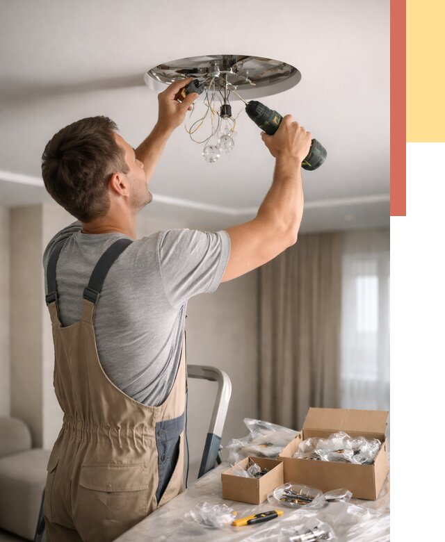 Установка люстры в натяжной потолок в Красноуфимске от 1219 руб. | Быстро и недорого — ОТДЕЛОЧНИК-Крф