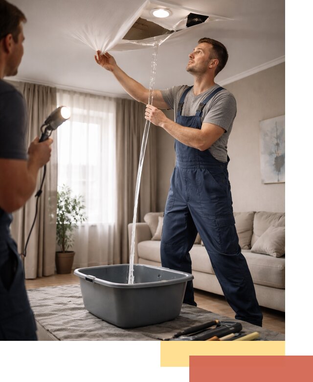 Слив воды с натяжного потолка в Красноуфимске быстро и аккуратно