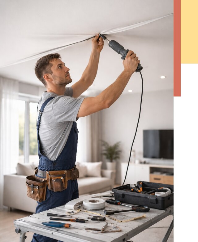 Ремонт натяжных потолков в Красноуфимске от 9649 руб. под ключ — ОТДЕЛОЧНИК-Крф