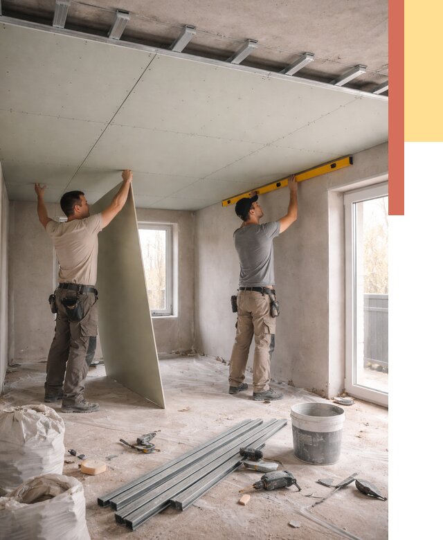 Одноуровневый потолок из гипсокартона в Красноуфимске от 762 руб. — монтаж под ключ | ОТДЕЛОЧНИК-Крф