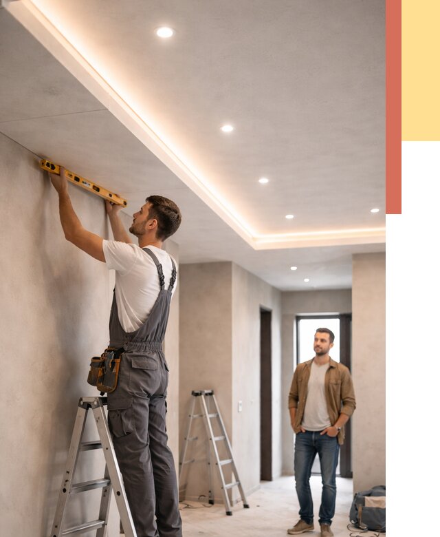 Потолок из гипсокартона с подсветкой в Красноуфимске от 762 руб./м2 под ключ | ОТДЕЛОЧНИК-Крф